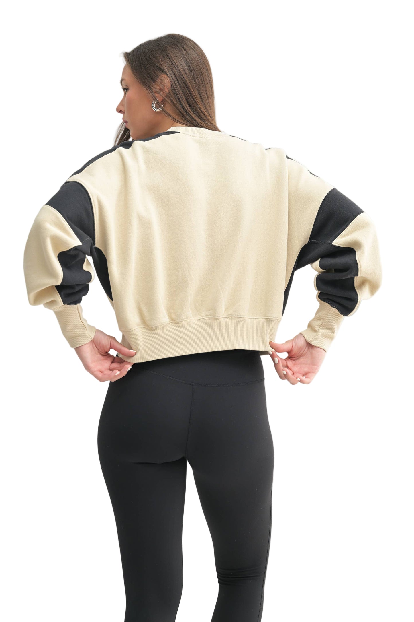 Contrast Edge Cropped Sweatshirt Bone/Black