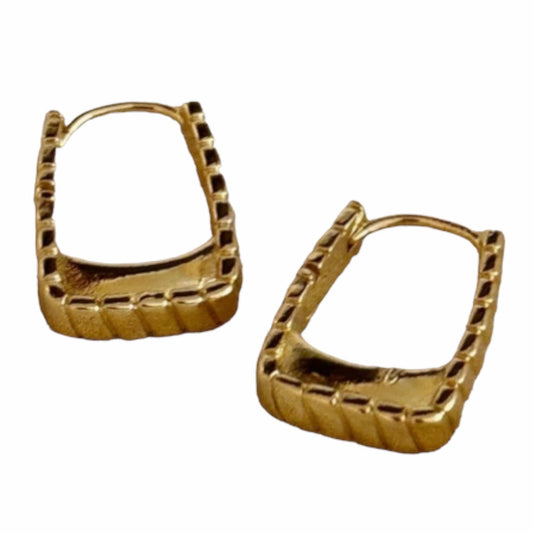 Vintage Gold Rectangle Hoop Earrings