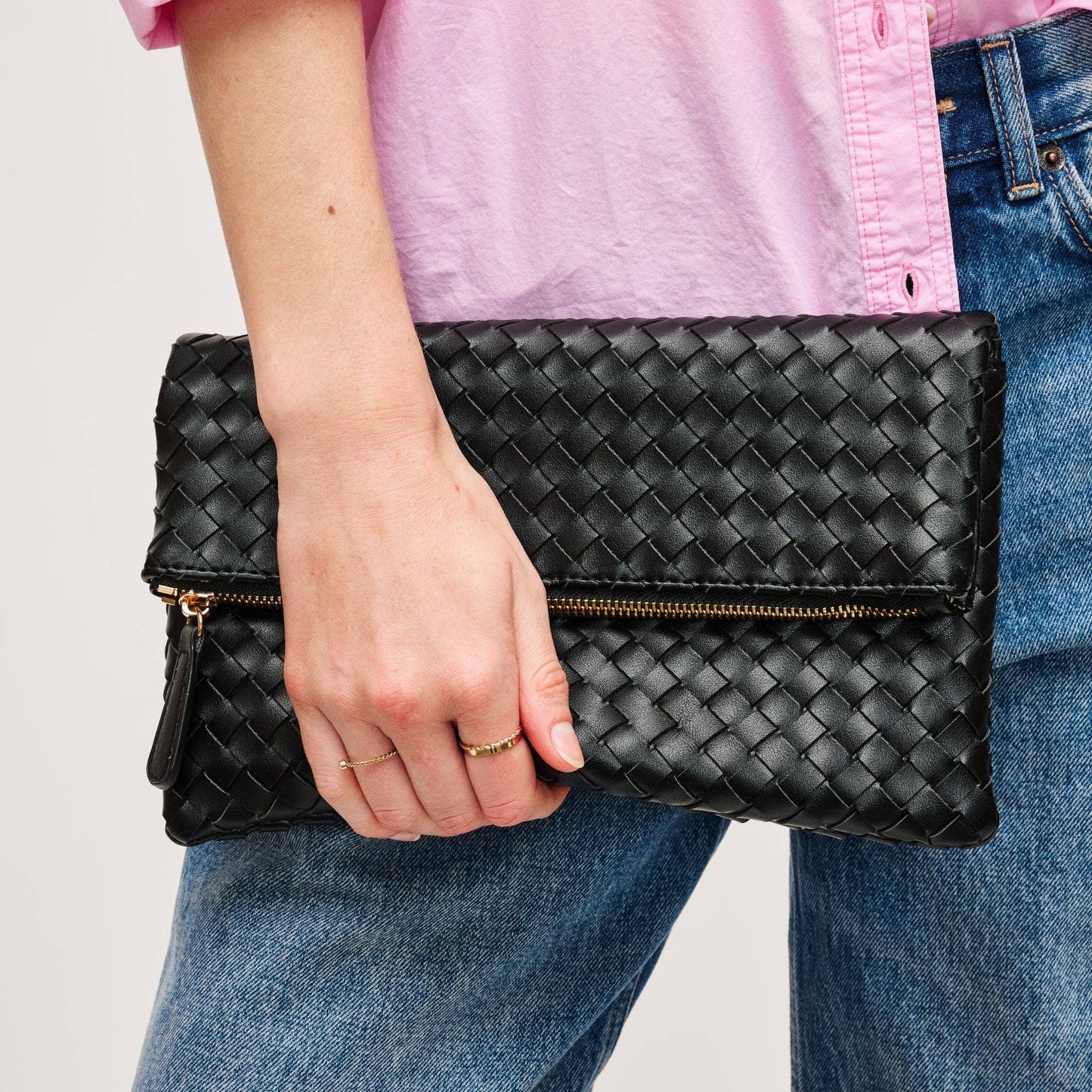 Vegan Leather Woven Clutch available in Oatmilk, Butter and Black