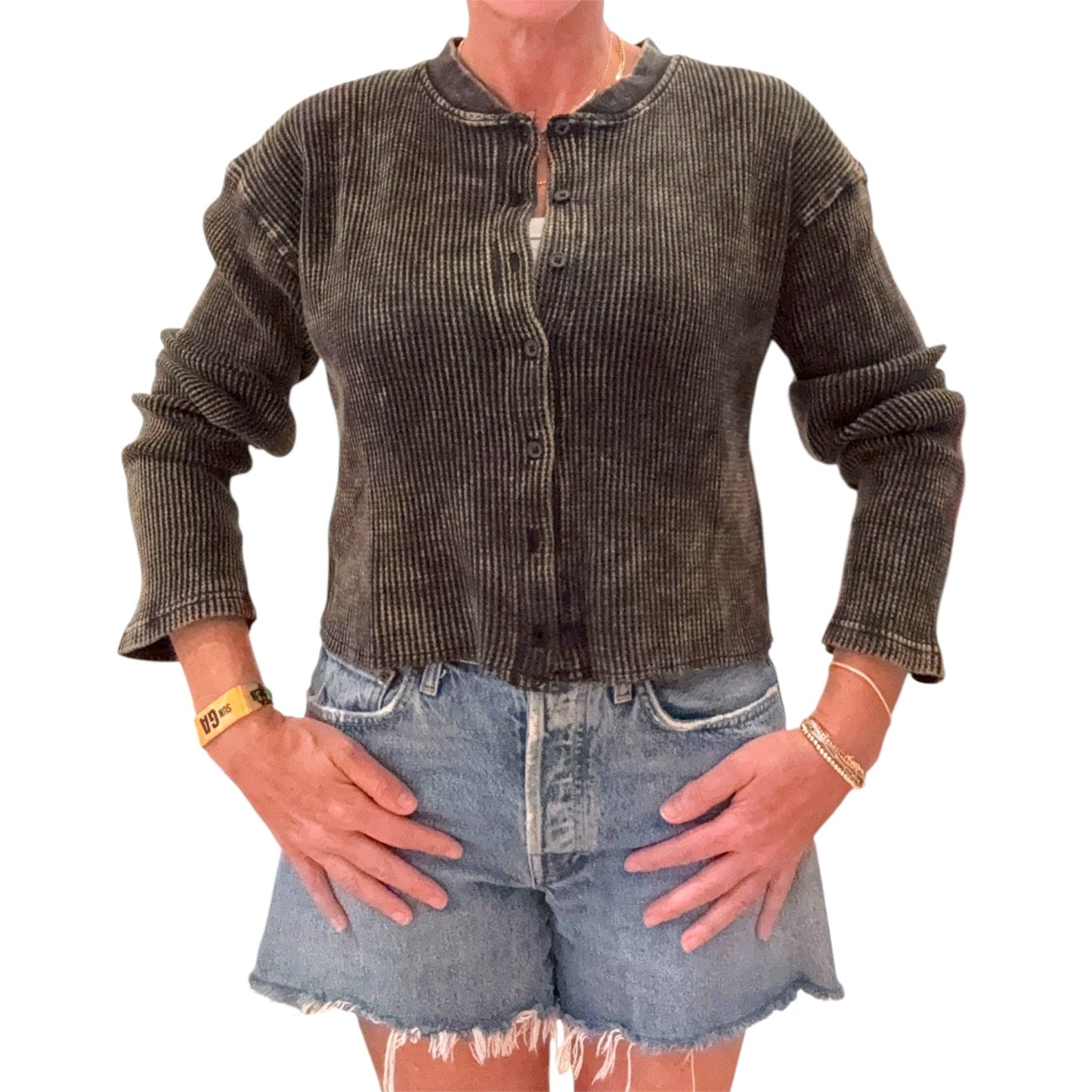 Waffle Long Sleeve dyed cardigan