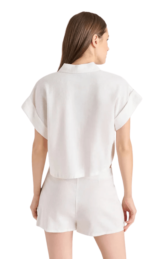 Steve Madden Ilara White Linen Cropped Button Down Top