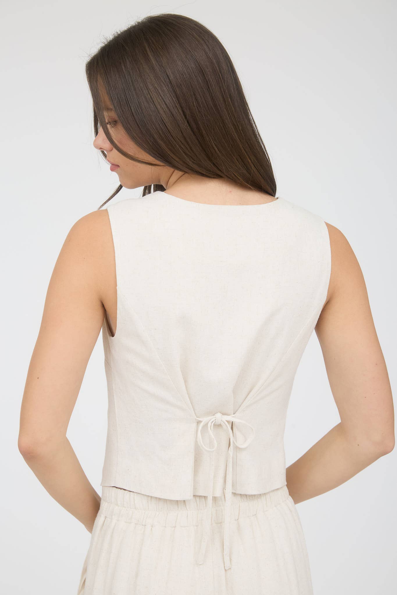 Oatmeal Linen V Neckline Vest