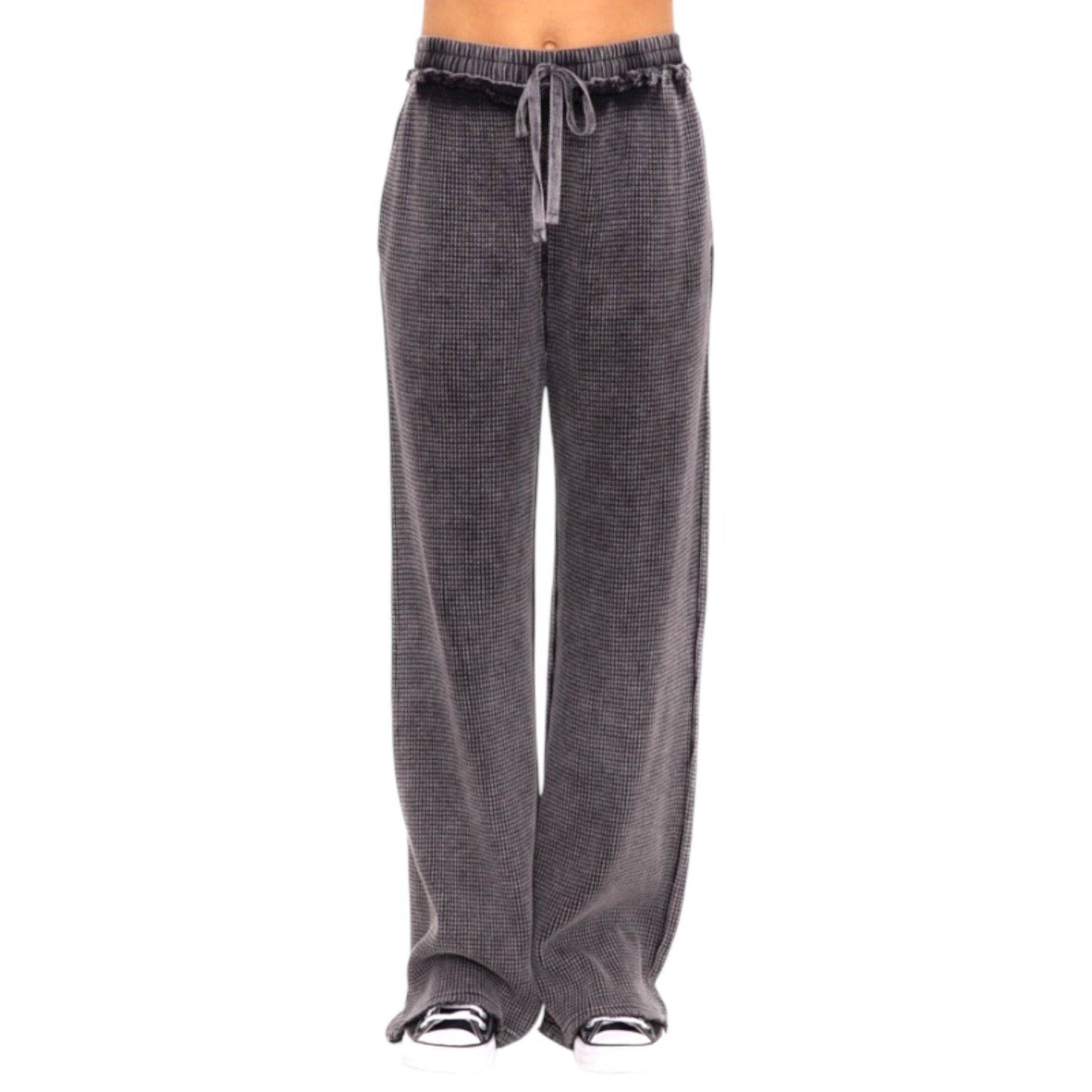 Distressed Mineral Washed Thermal Wide Leg Pants