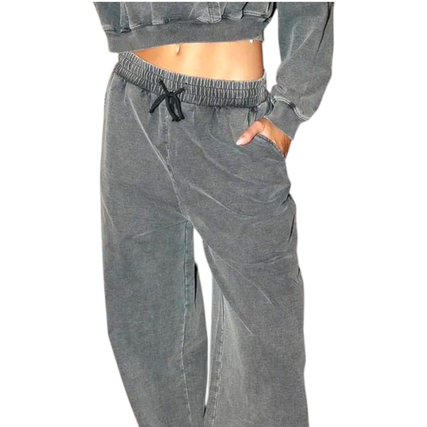 Vintage Denim Wash Wide Leg Sweatpants