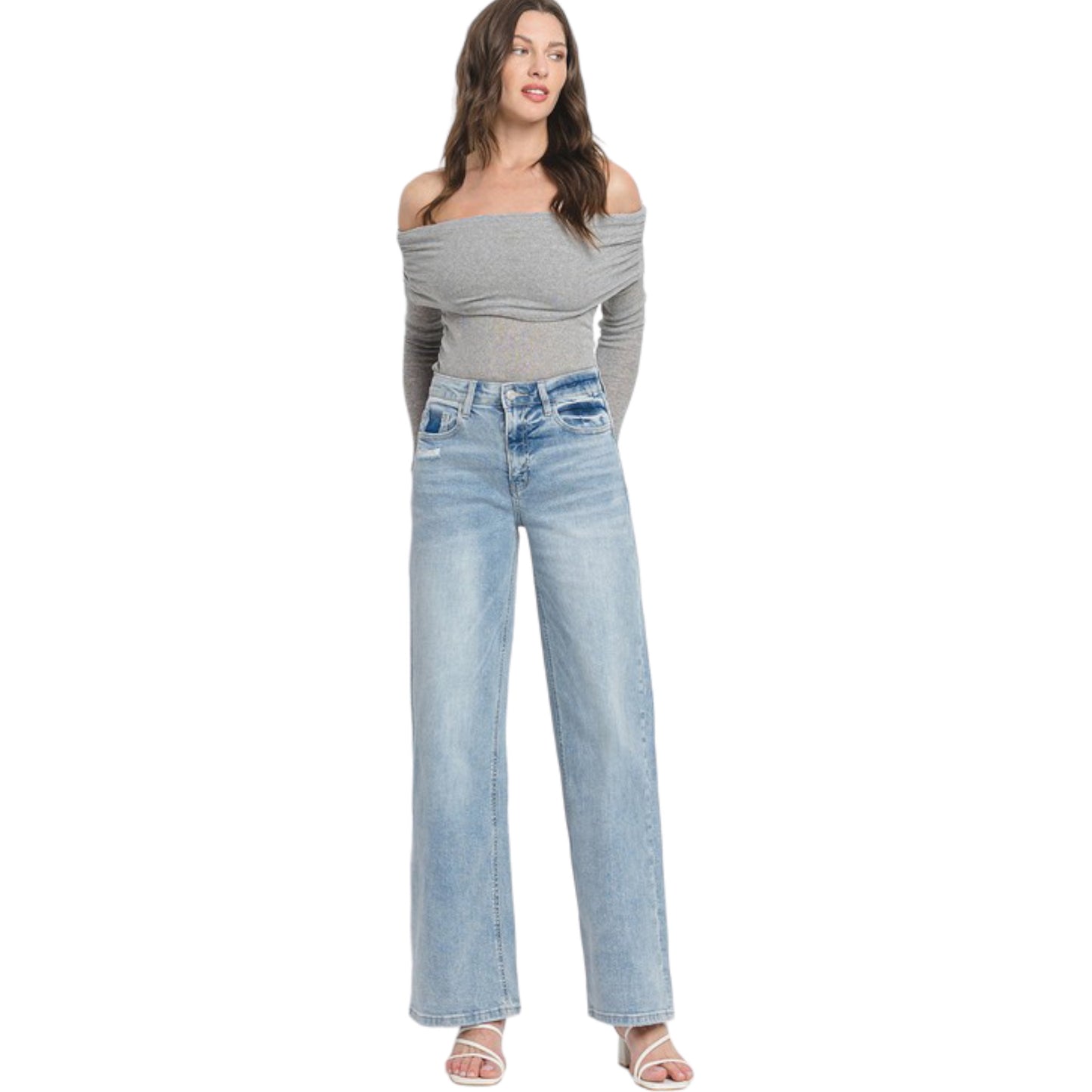 High Rise Super Wide Legs Jeans with Stretch