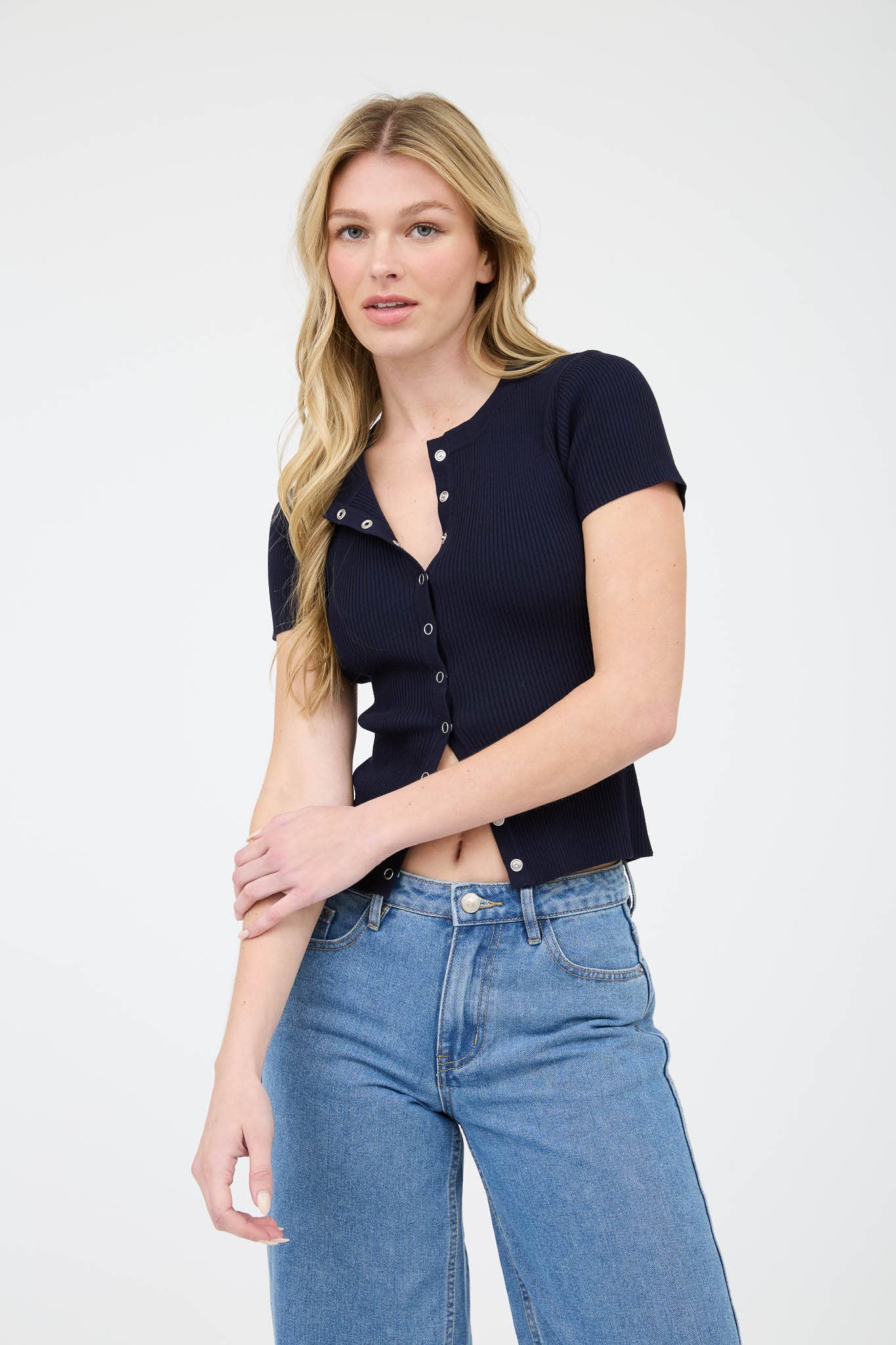 Navy Short Sleeve Cardigan