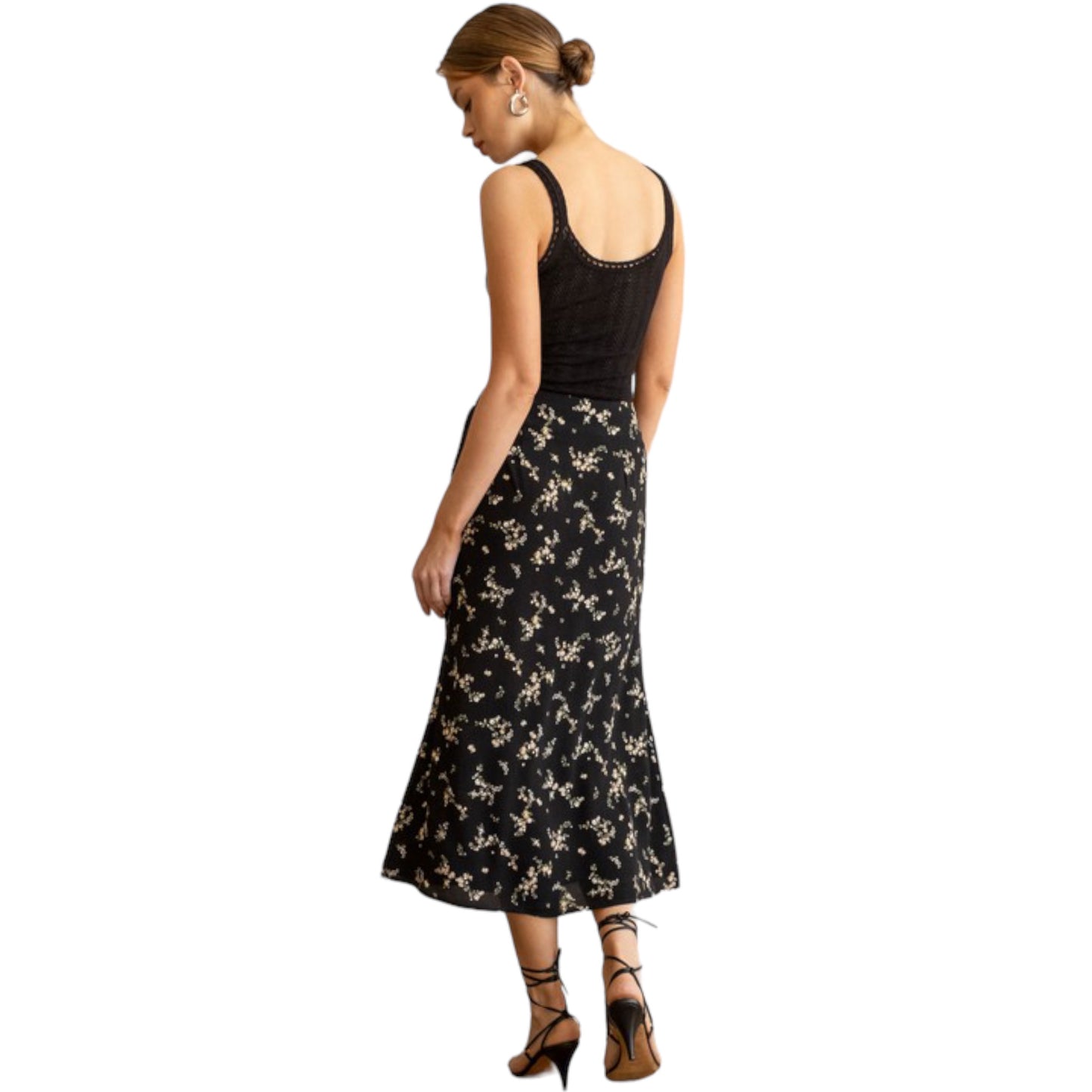 Floral Button Down Midi Skirt in Dusty Black