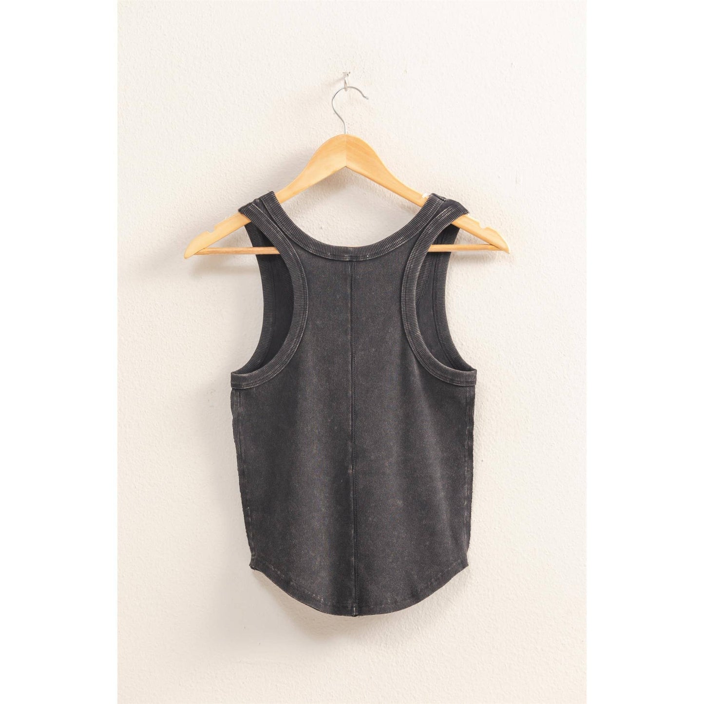 Black Acid Wash Scoop Neck Tank Top