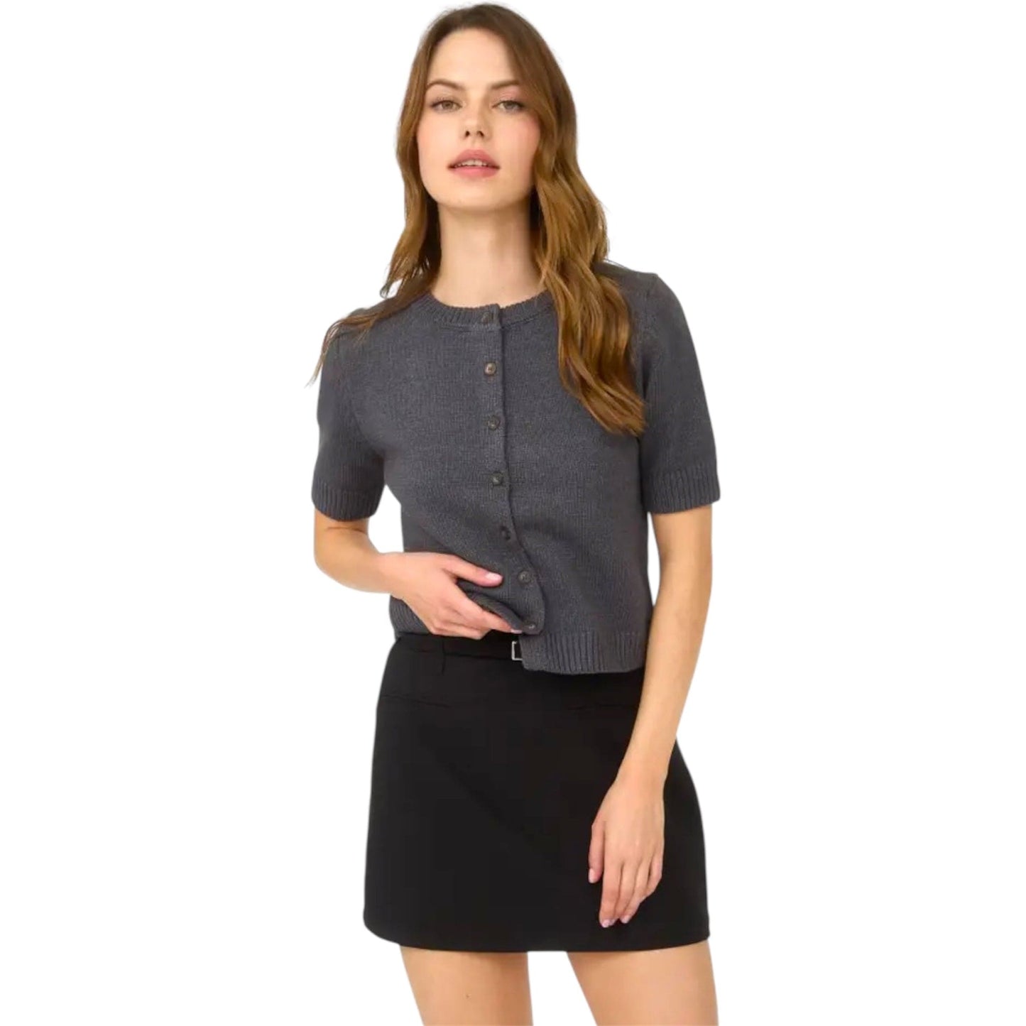 Short Sleeve Grey Cardigan Sweater