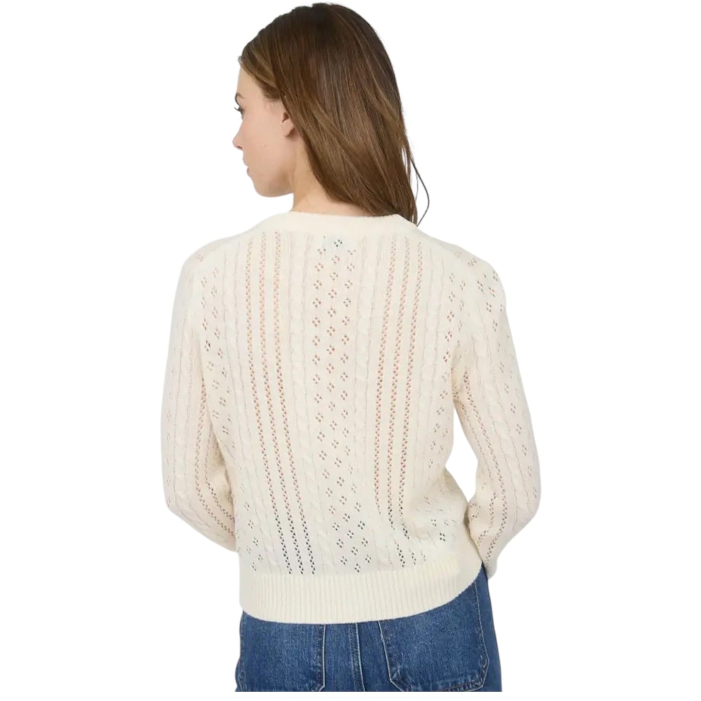 Pointelle Cable Knit Cardigan in Cream