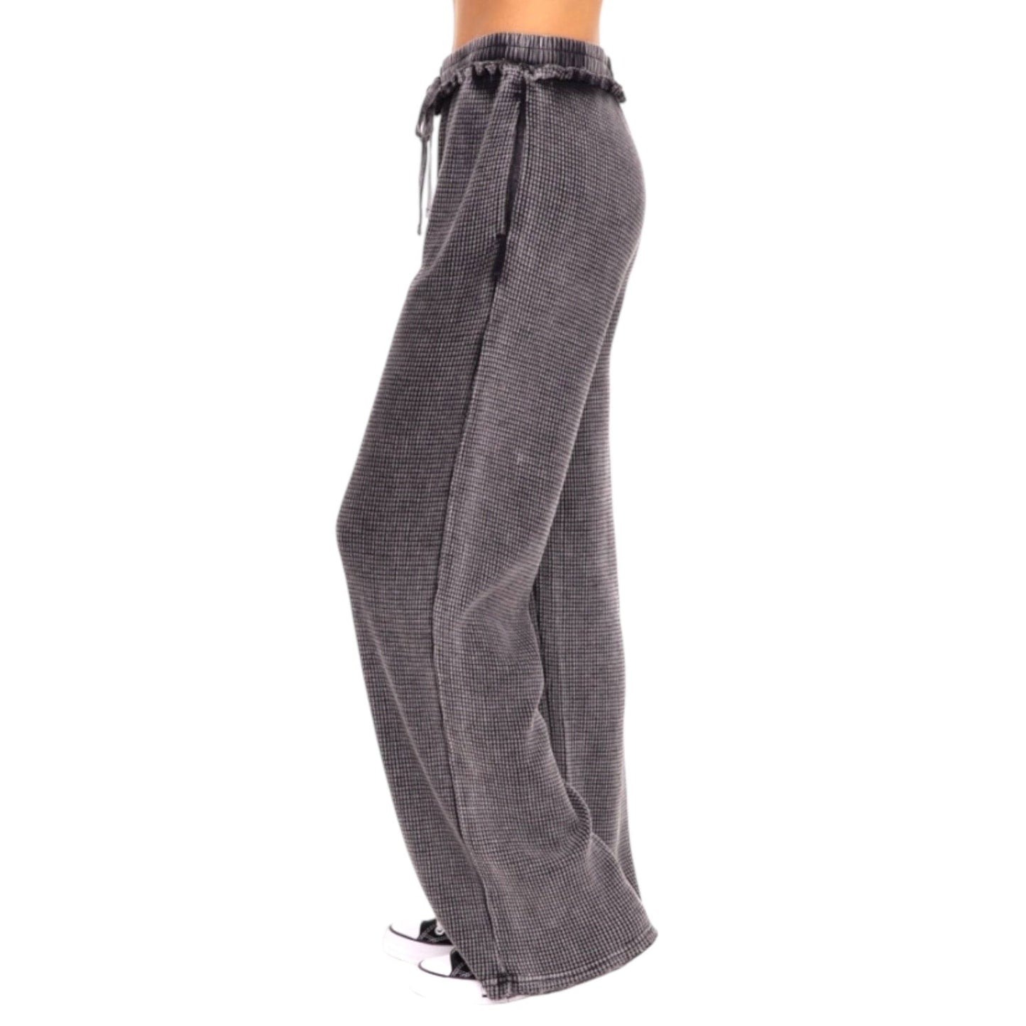 Distressed Mineral Washed Thermal Wide Leg Pants