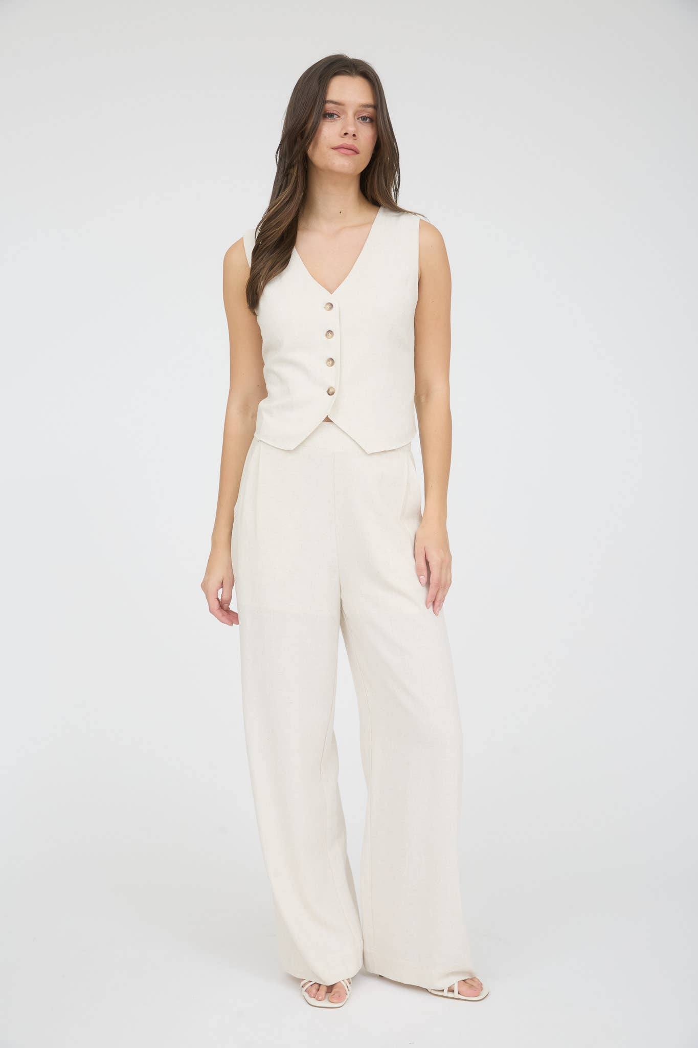 Oatmeal Linen V Neckline Vest