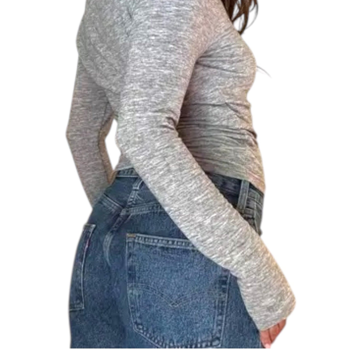 Grey Soft Semi Sheer Round Neck Top