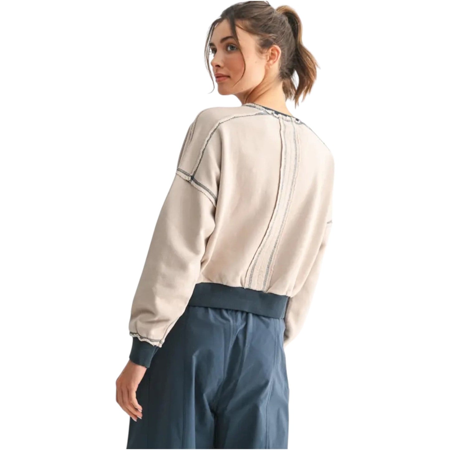 Vintage Mineral Washed Soft Sweatshirt with Contrast Details