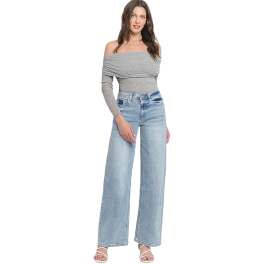 High Rise Super Wide Legs Jeans with Stretch