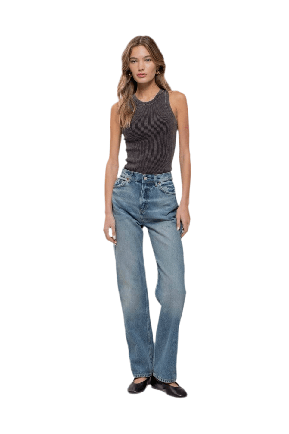 WASHED ROUND NECK SWEATER KNIT TANK TOP: CHARCOAL
