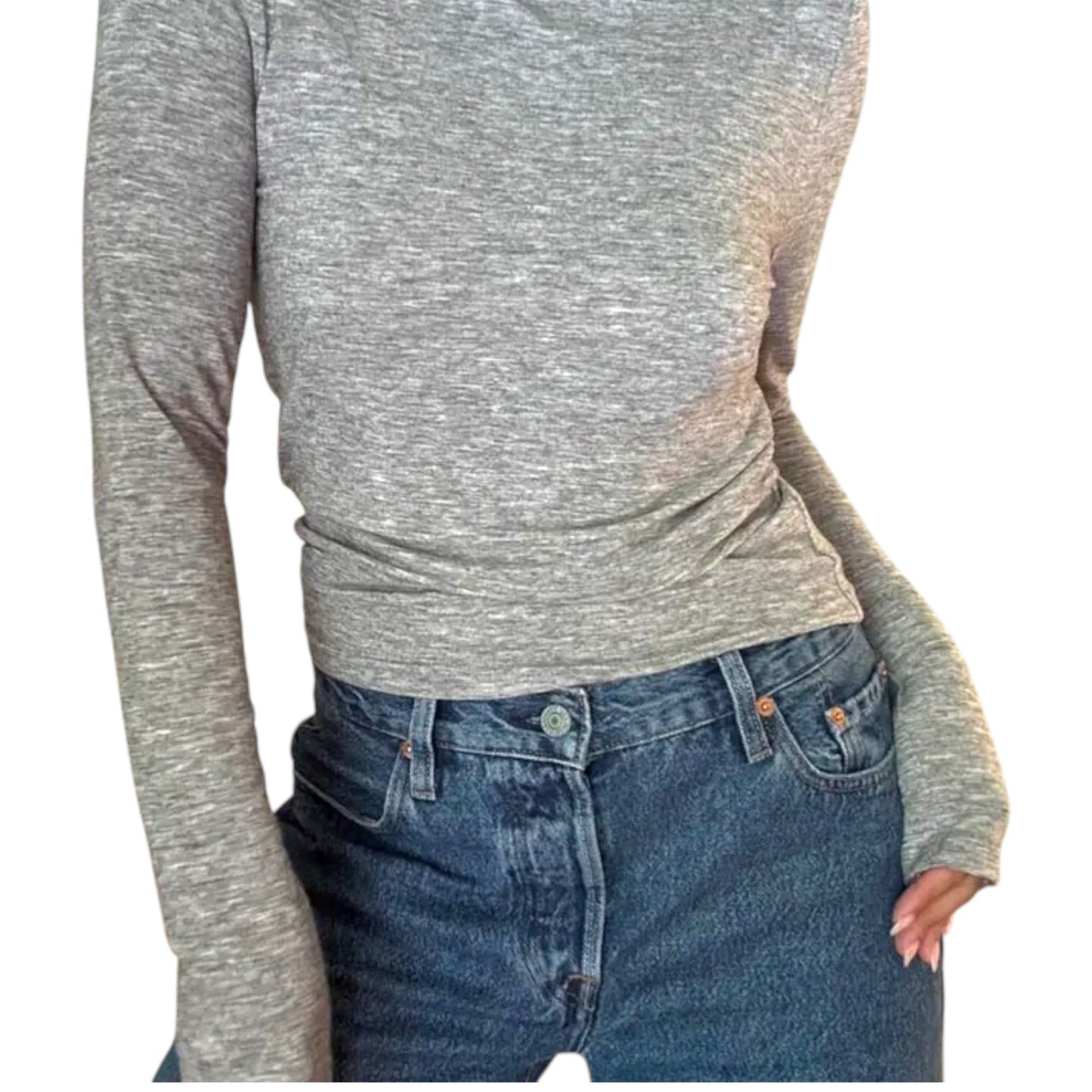 Grey Soft Semi Sheer Round Neck Top
