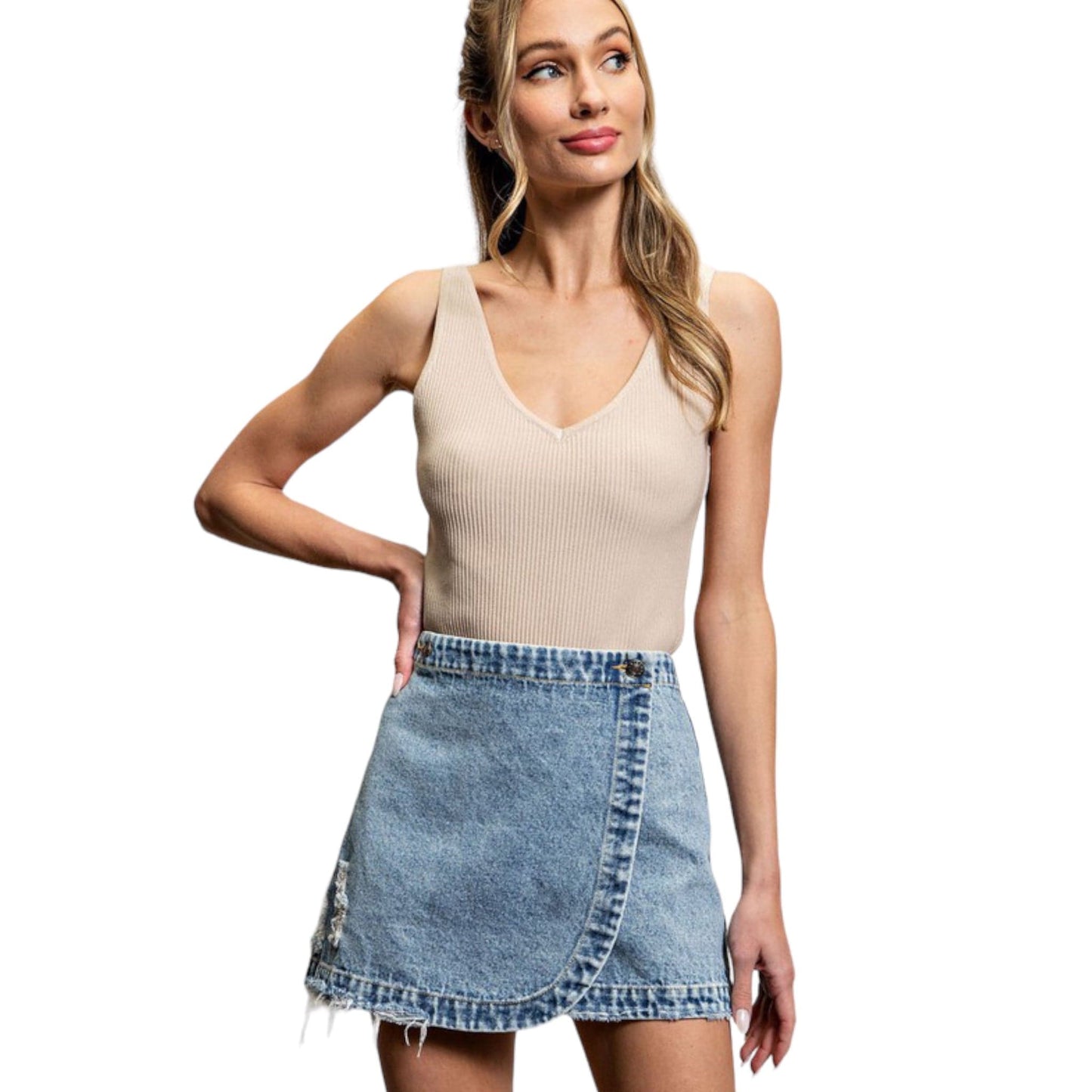 Stone washed denim mini Skirt