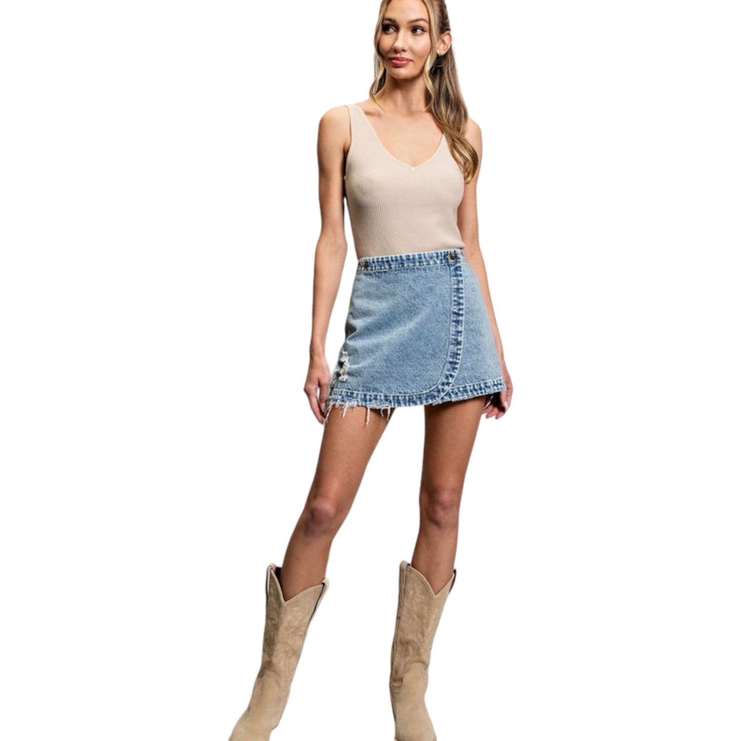 Stone washed denim mini Skirt