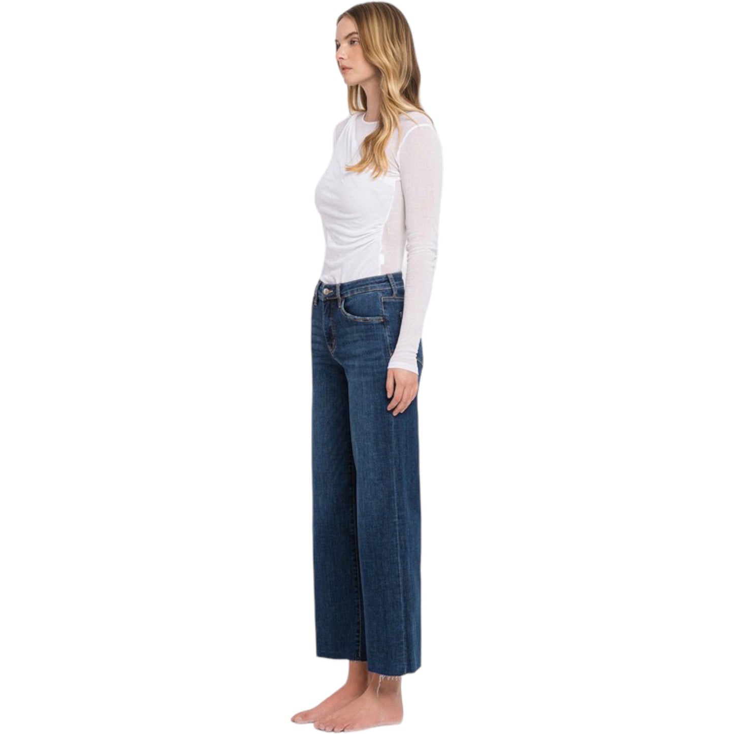 Tummy Control Mid Rise Wide Leg Jeans with Stretch