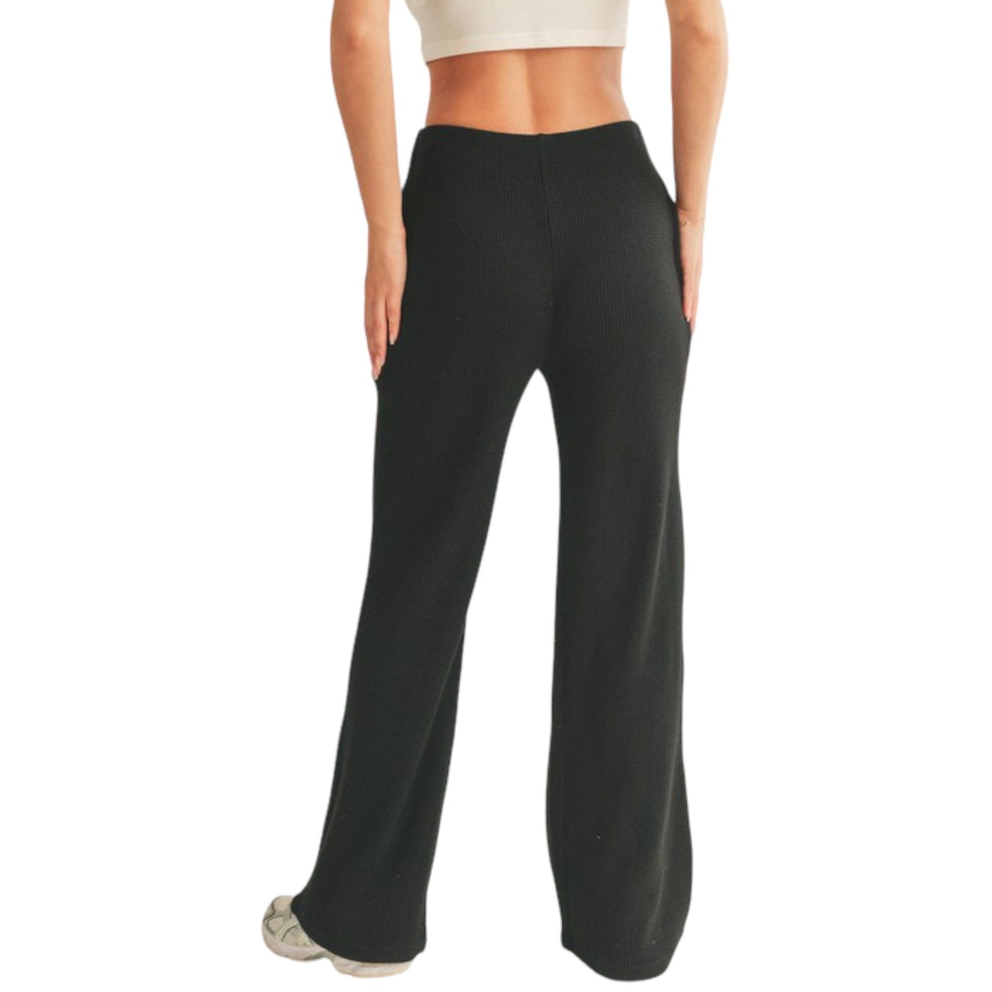 Black Waffle Flare Pants