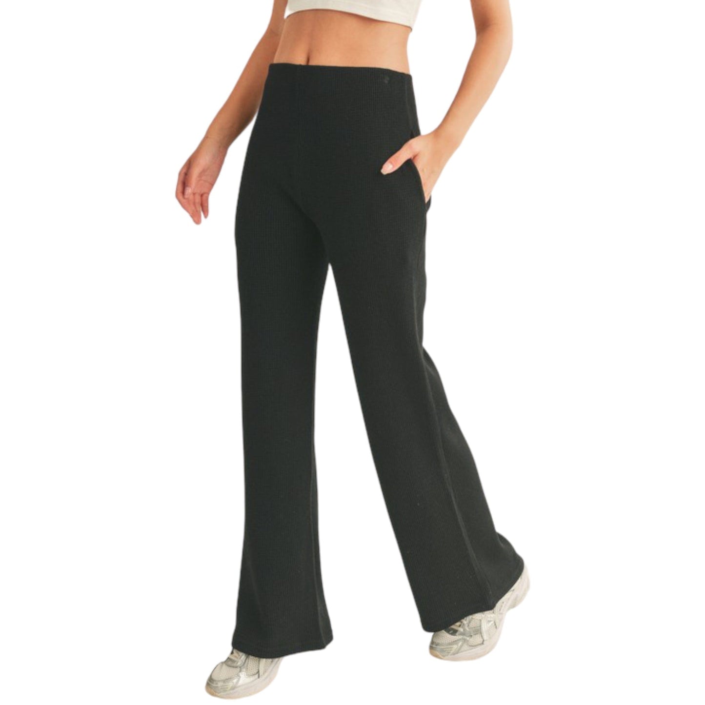 Black Waffle Flare Pants