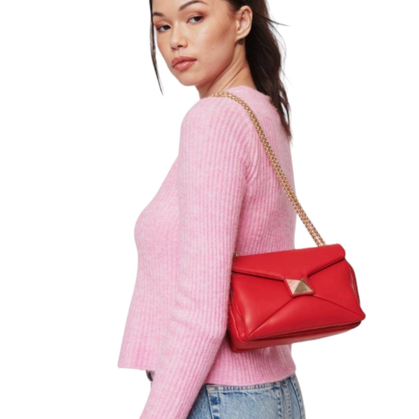 Red Crossbody with Chunky Gold Accents