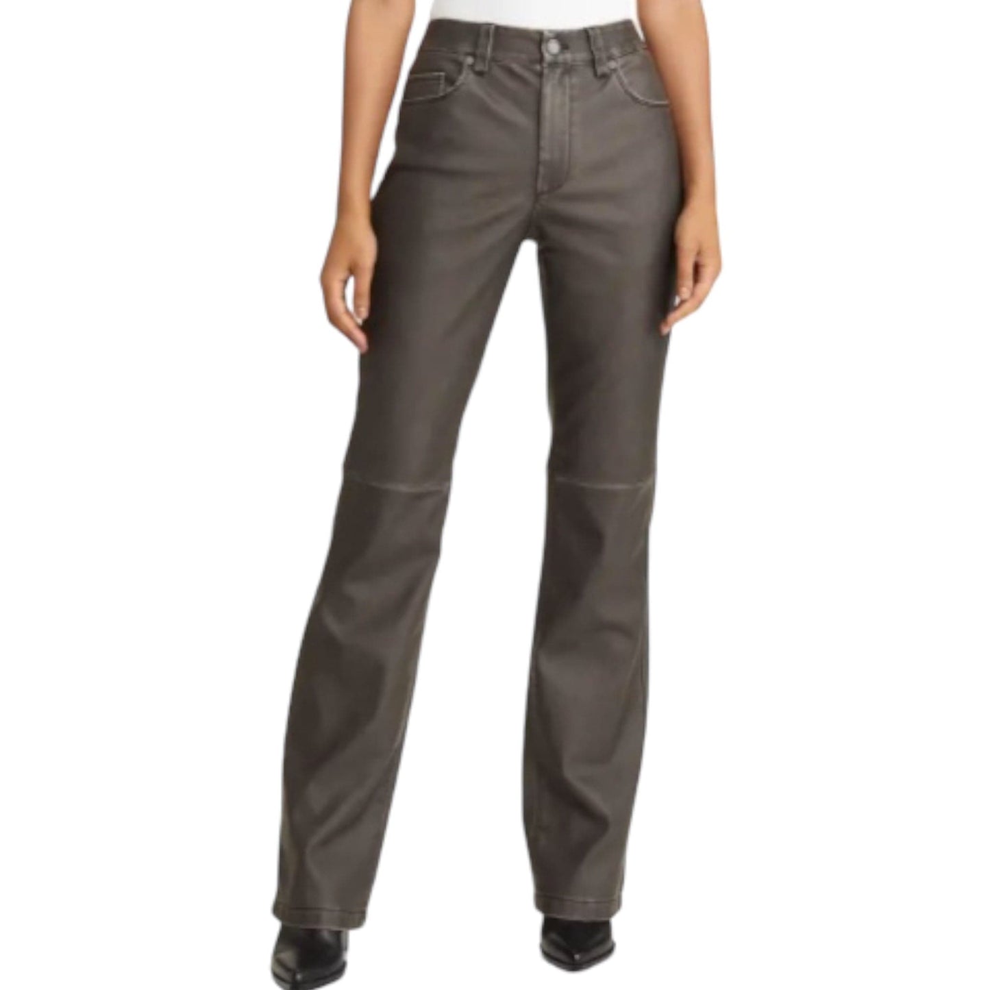 Hoyt Distressed Faux Leather Bootcut Pants BlankNYC