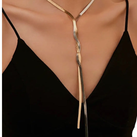 Lariat Snake Chain Braided Tassel Necklace in Silver and Two Tone Available