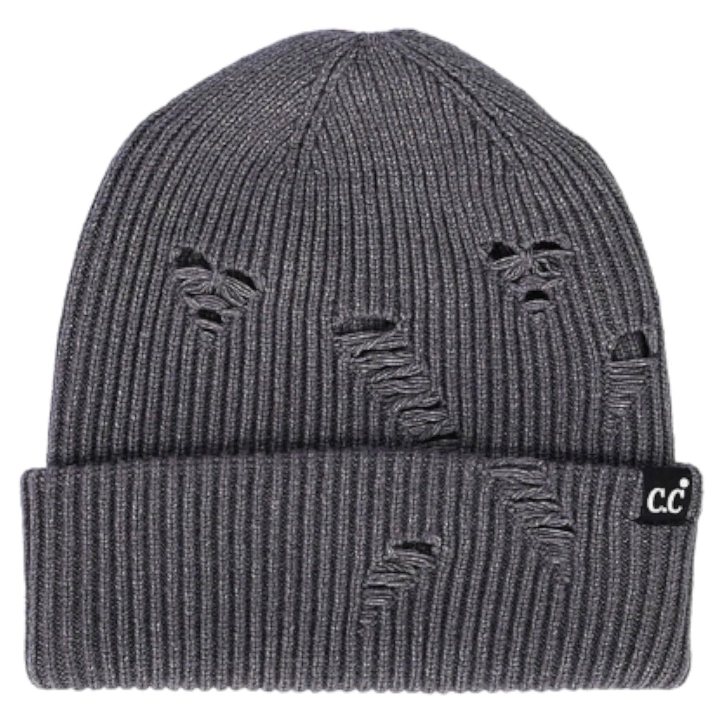 C.C Distressed Solid Cuff Beanie Hat
