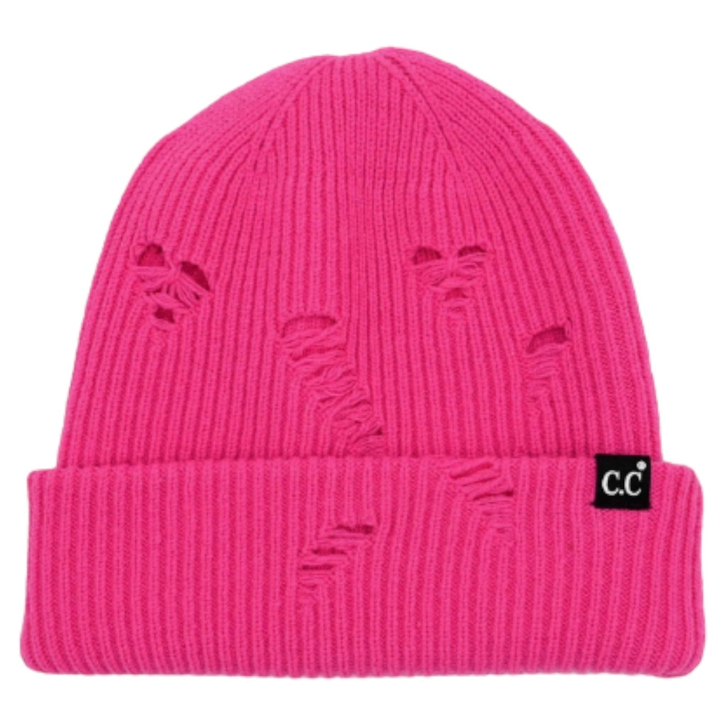 C.C Distressed Solid Cuff Beanie Hat
