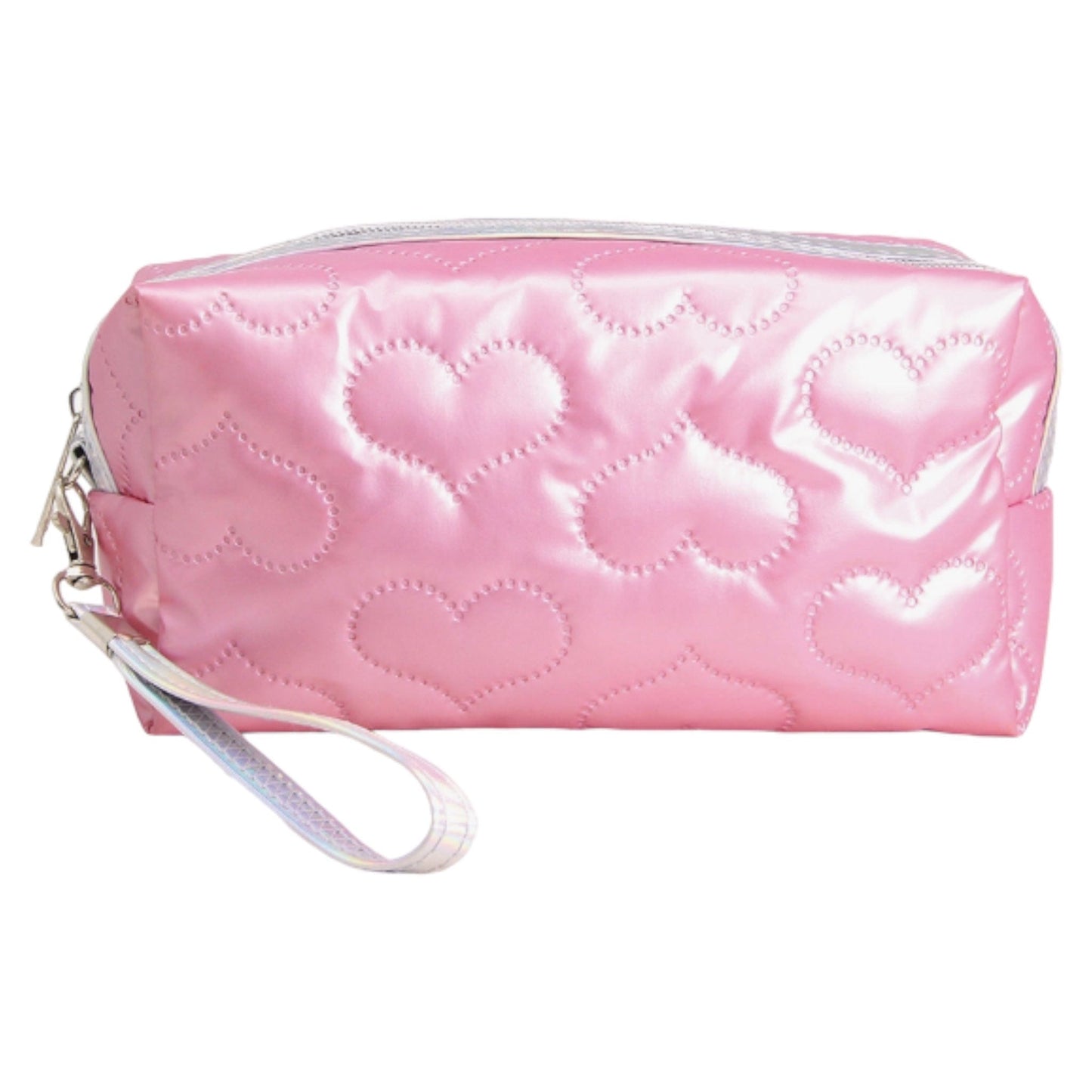 Heart Pattern Embossed Pouch W Wrist Strap
