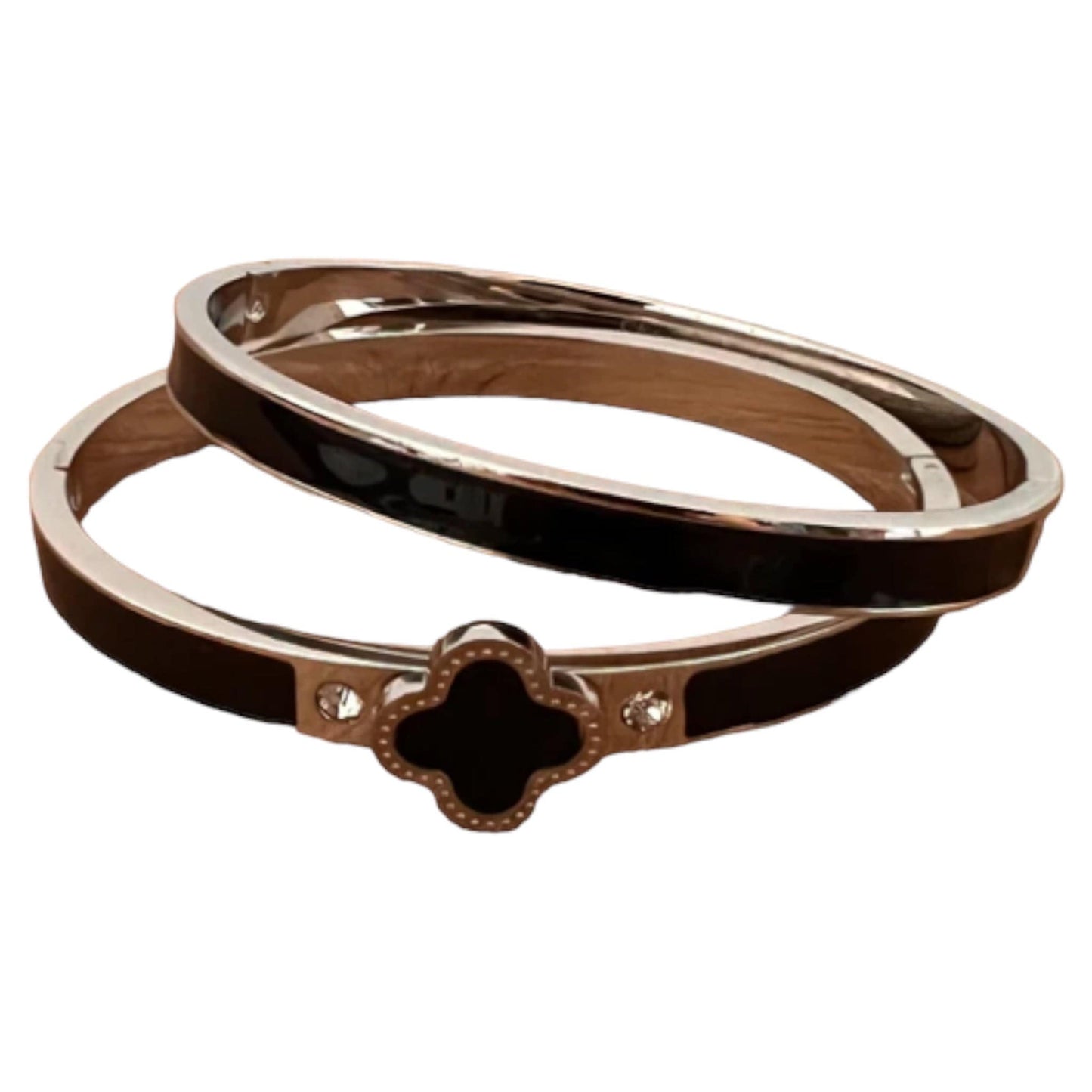Stainless Black Clover Enamel Bracelet Set