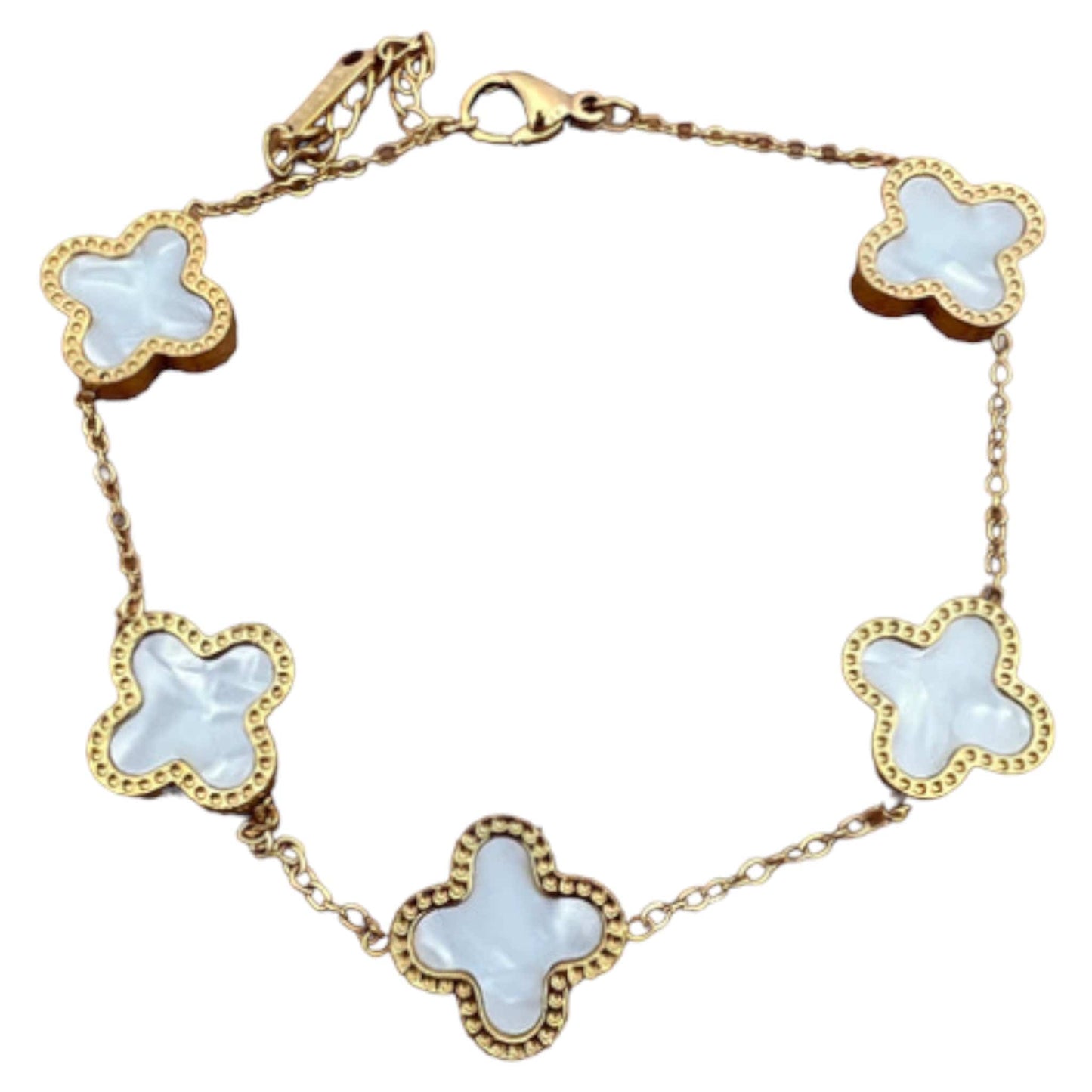 Gold Stainless Mother of Pearl Clover Bracelet