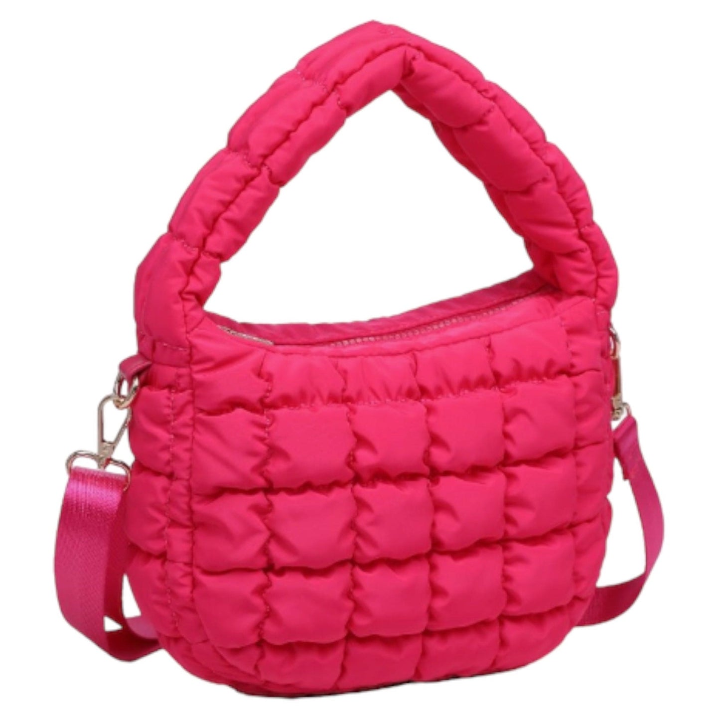 Puffy Quilted Nylon Crossbody - Black and Pink Available