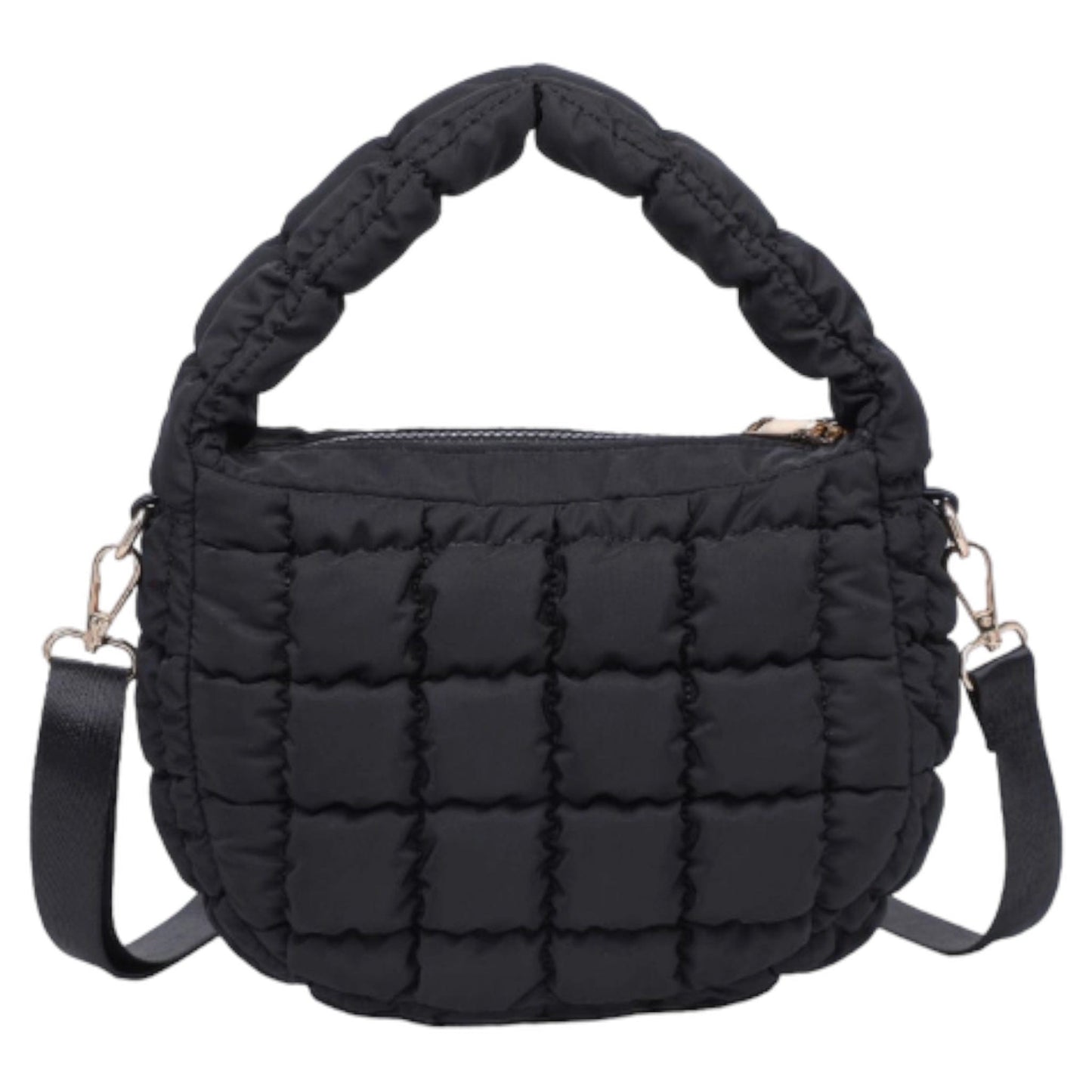 Puffy Quilted Nylon Crossbody - Black and Pink Available