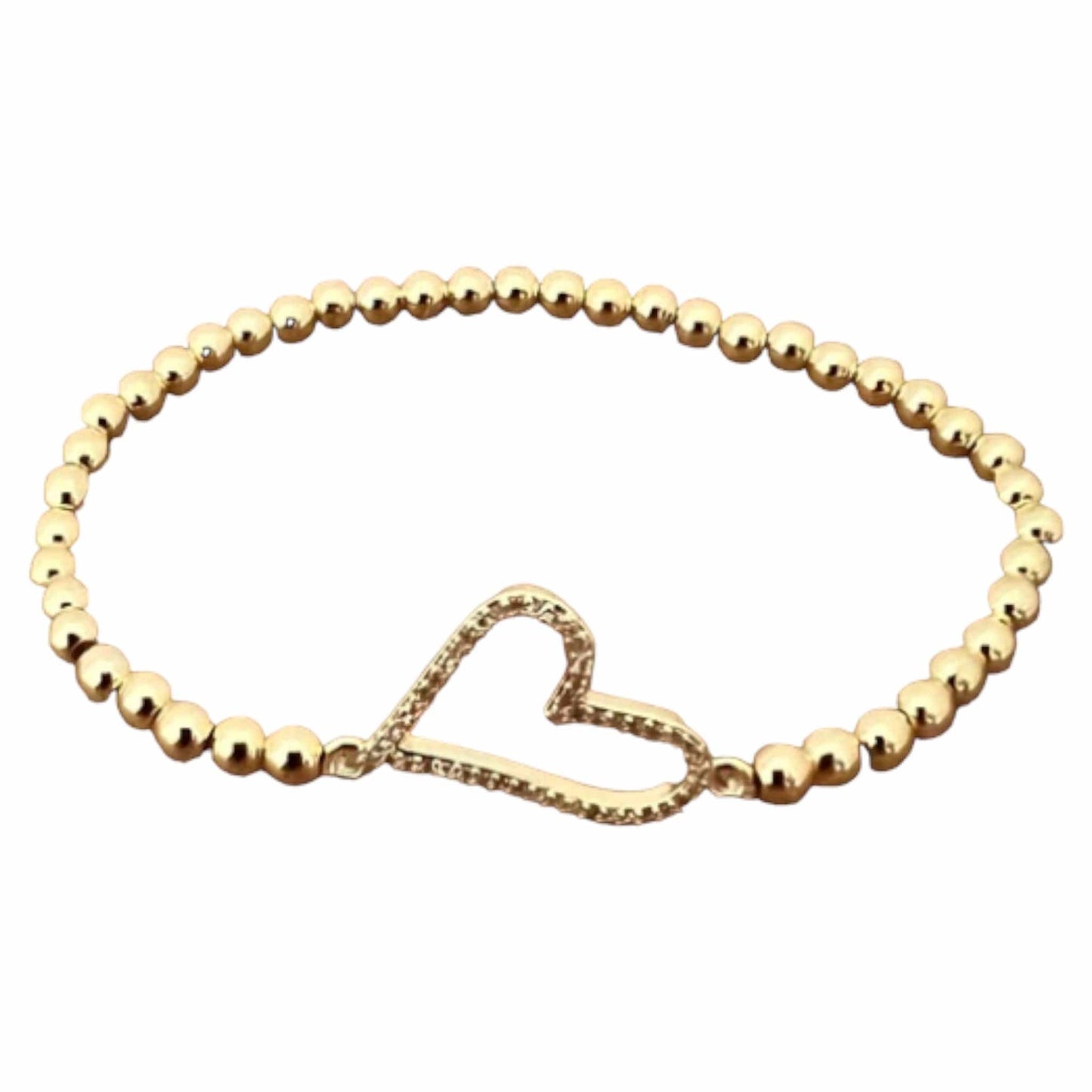 Open Heart Stainless Ball Beads Stretch Bracelet