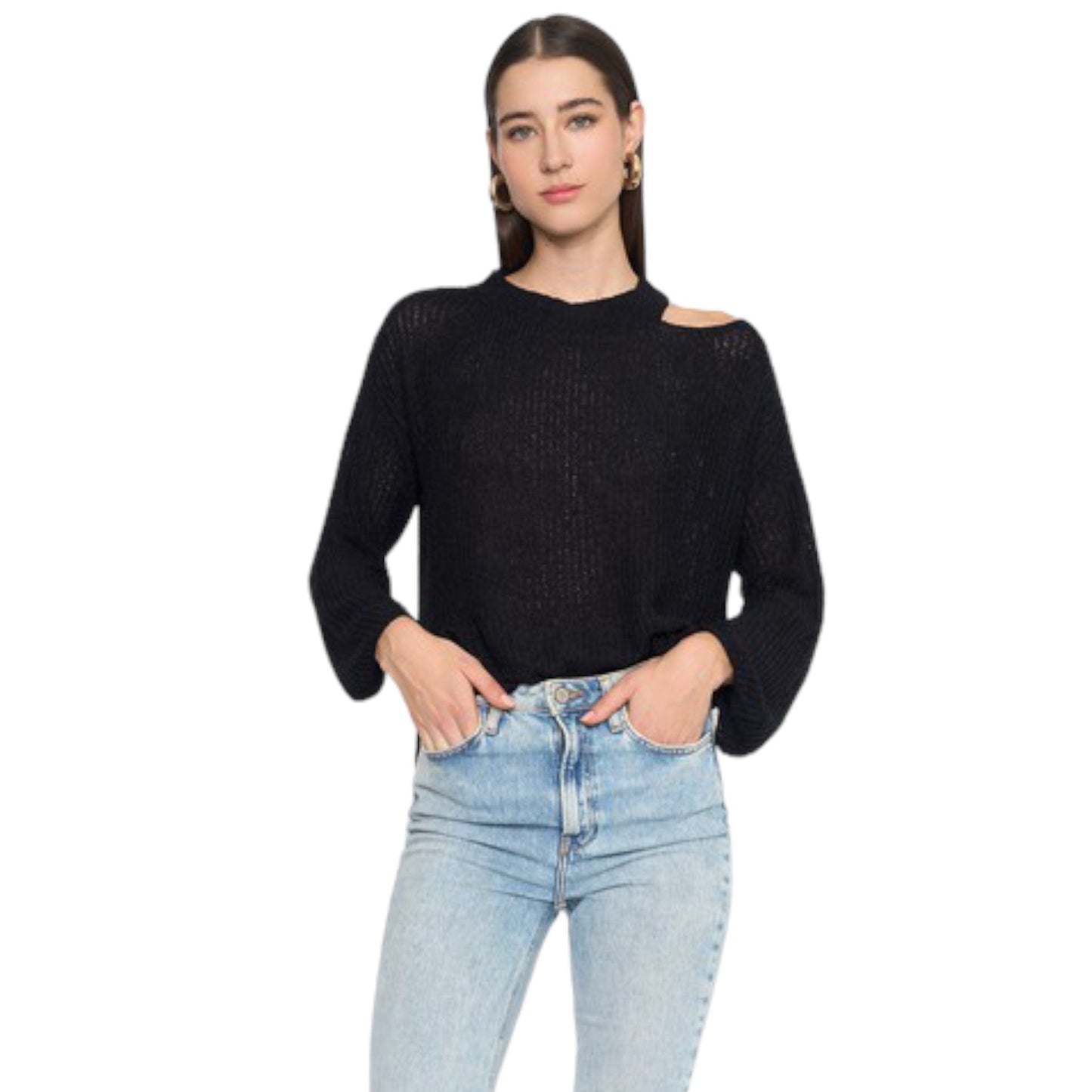 Open Knit Sweater with Neck Cutout