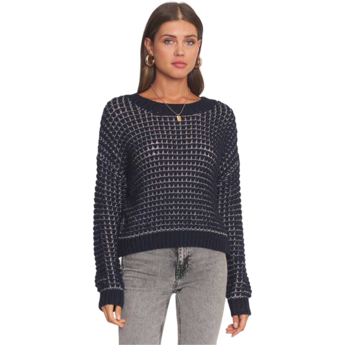 Navy Waffle Knit Sweater