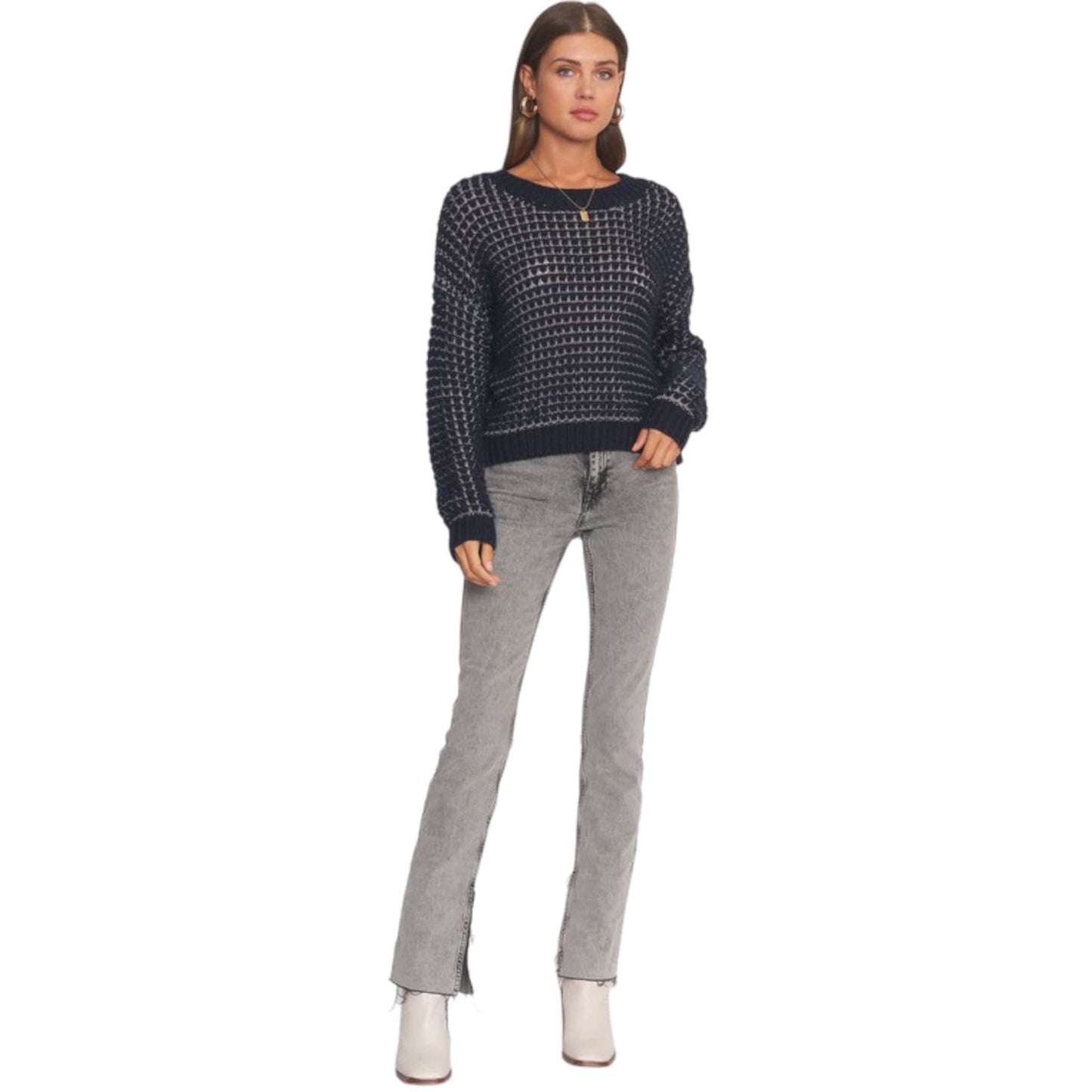 Navy Waffle Knit Sweater