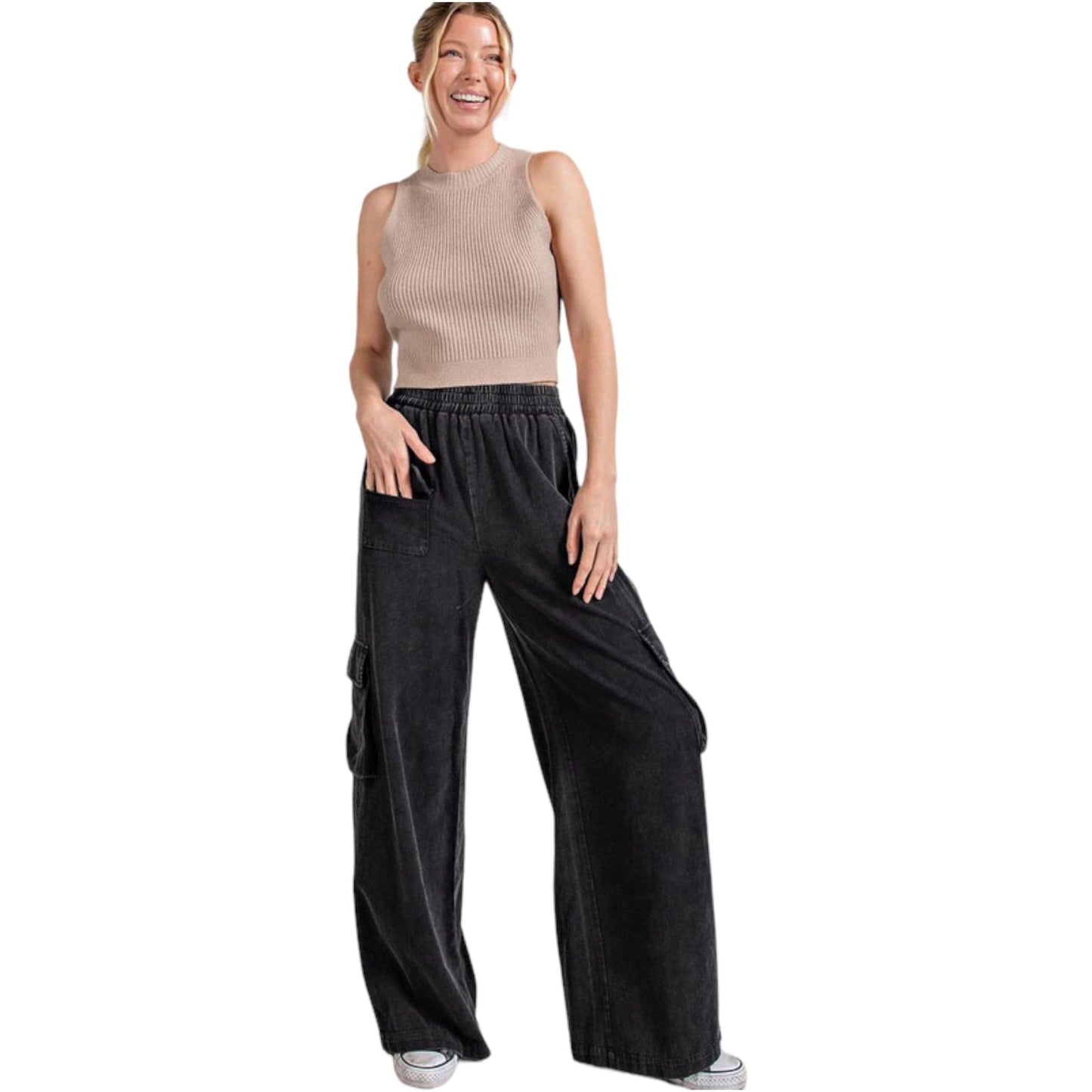 Mineral Washed Cargo Pants in Ash Black