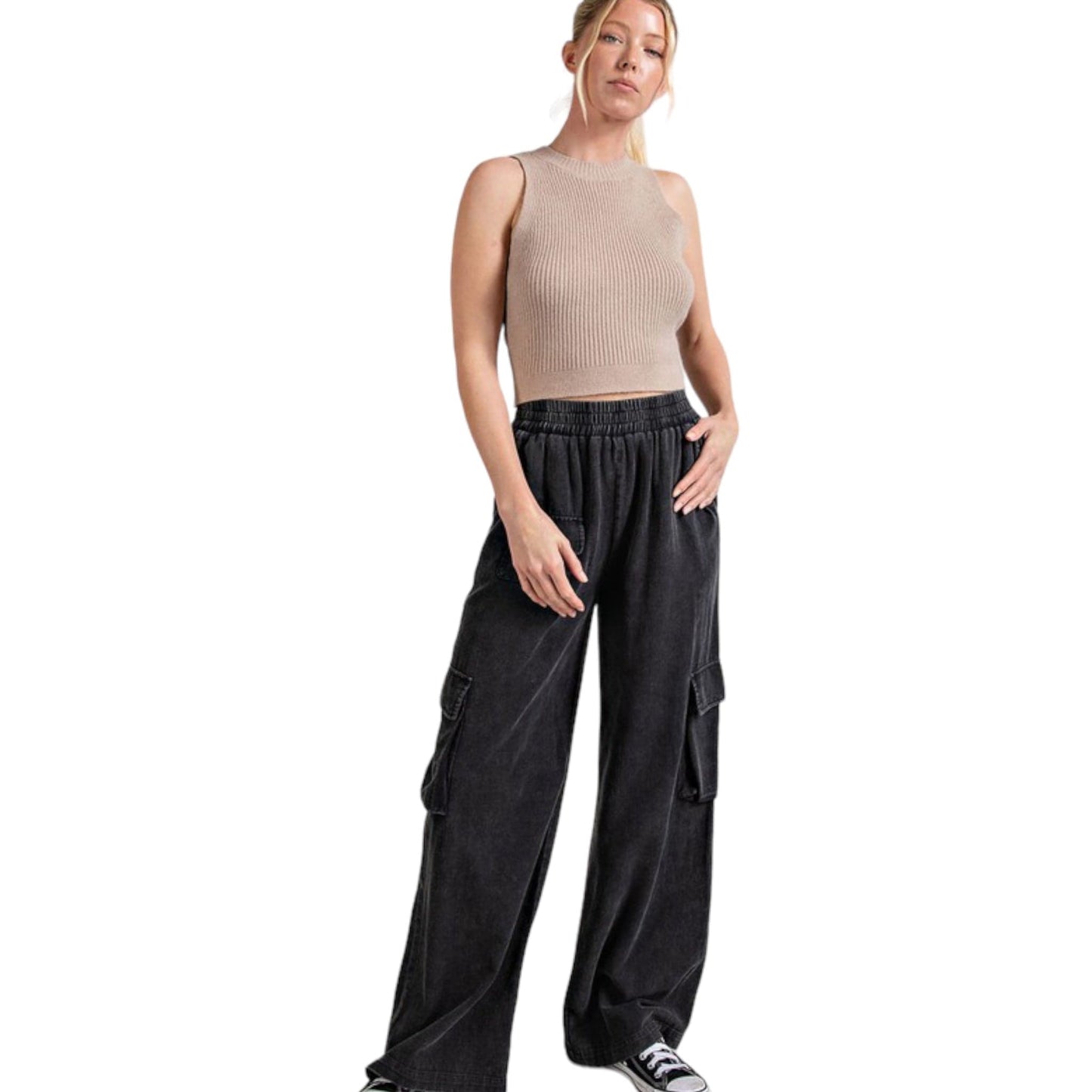 Mineral Washed Cargo Pants in Ash Black