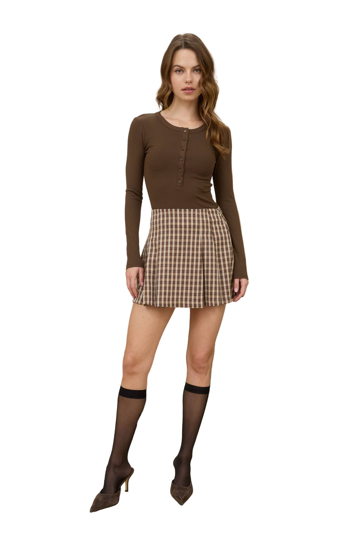 Brown Ribbed Long Sleeve Henley