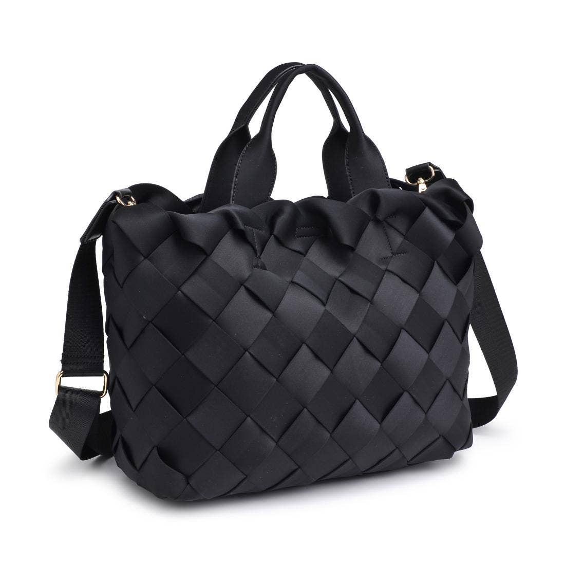 Black Woven Neoprene Crossbody Tote