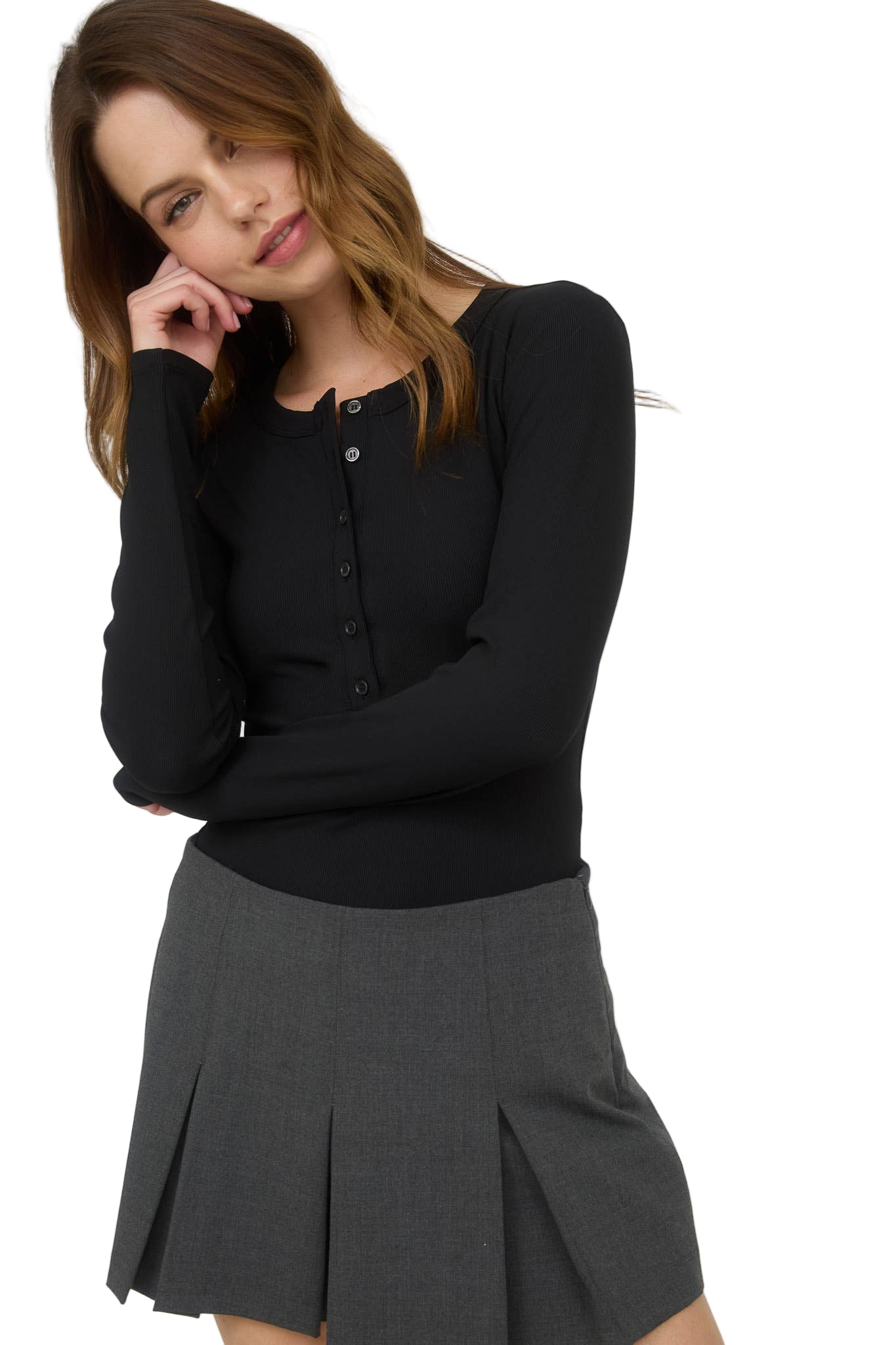 Black Ribbed Long Sleeve Henley