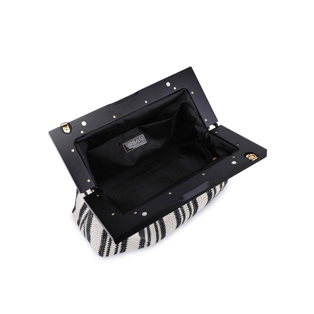 Black and White Stripe Straw Clutch