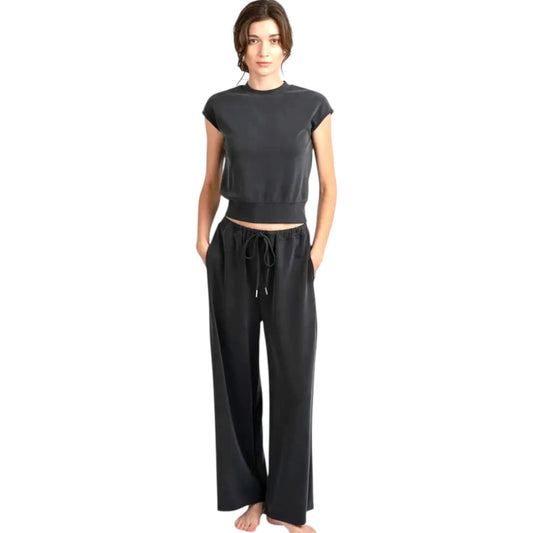 Soft Knit Wide Leg Pants in Charcoal