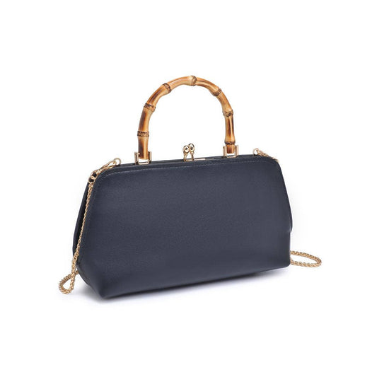 Black Smooth Vegan Leather Handbag with Bamboo Handle