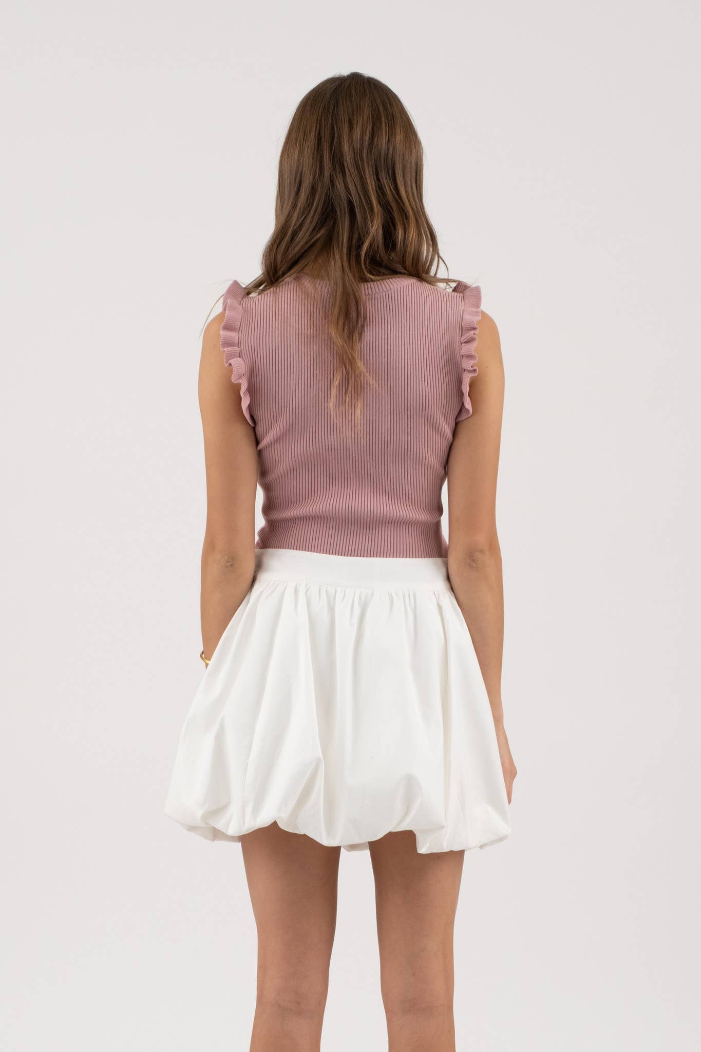 Dusty Pink Ruffle Sleeveless Knit Top