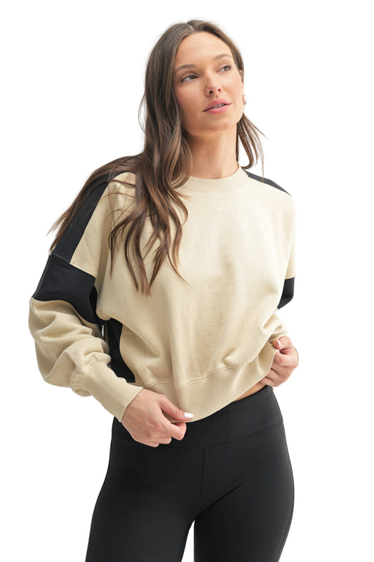 Contrast Edge Cropped Sweatshirt Bone/Black